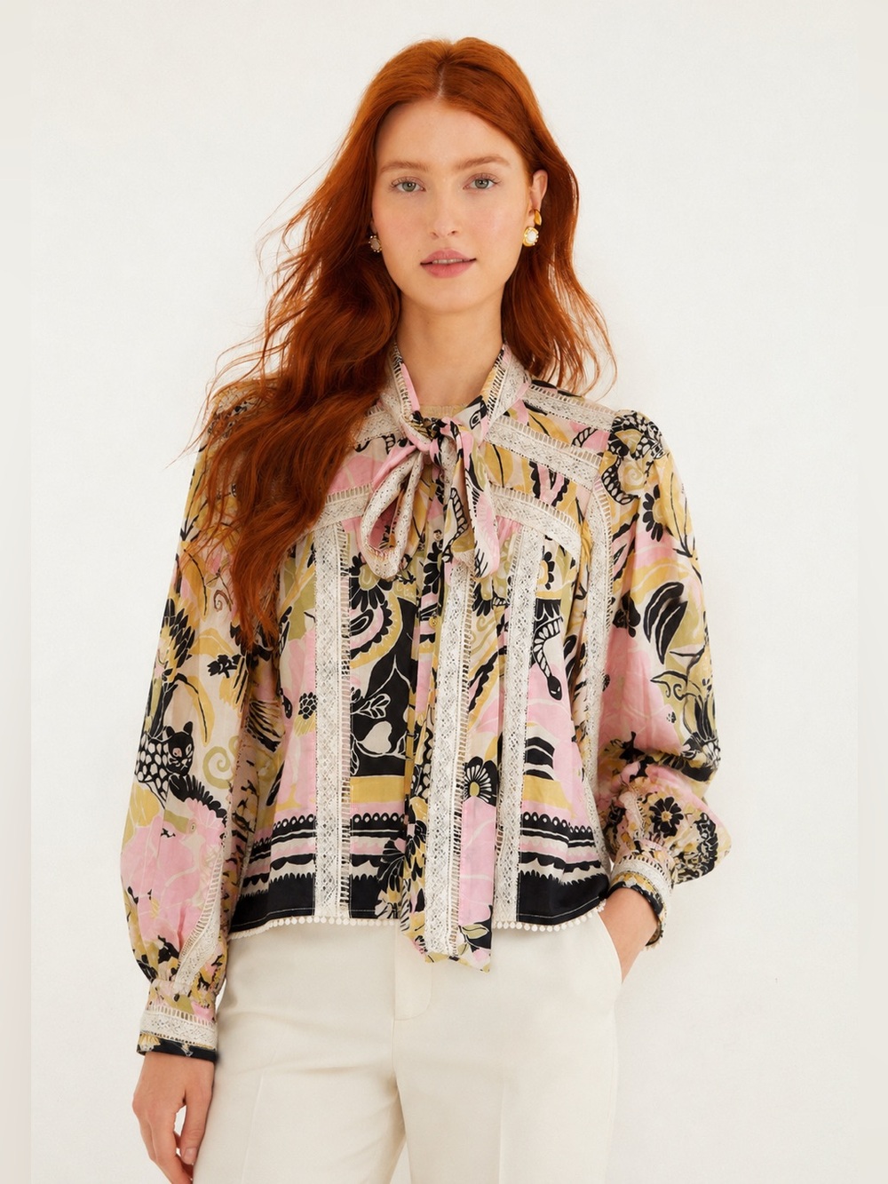 New Farm Rio Vintage Forest Sand Blouse - size medium